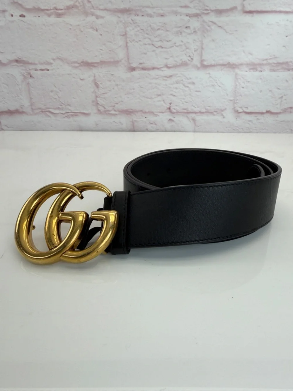 Gucci 2015 Re Edition Wide Leather Belt Gg Double Marmont Black 400593 75/30